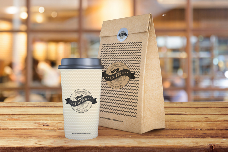 Download Coffee Cup With Paper Bag Packaging Mockup Free Template Engine Templates