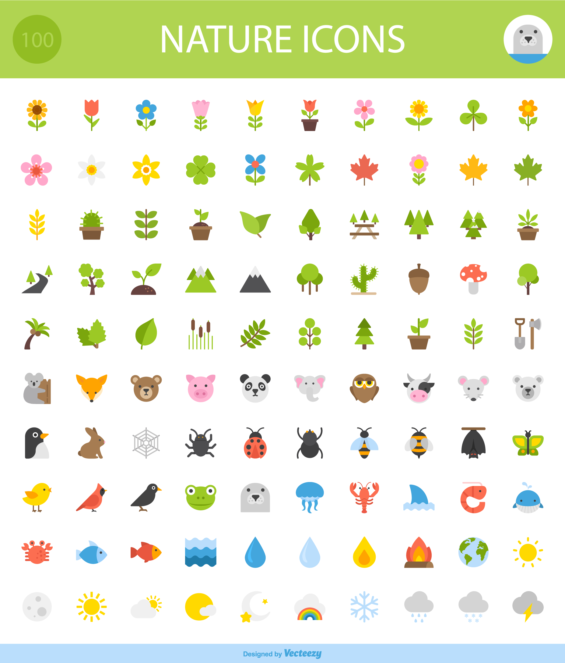 Set Of 100 Free Nature Icons - Templates