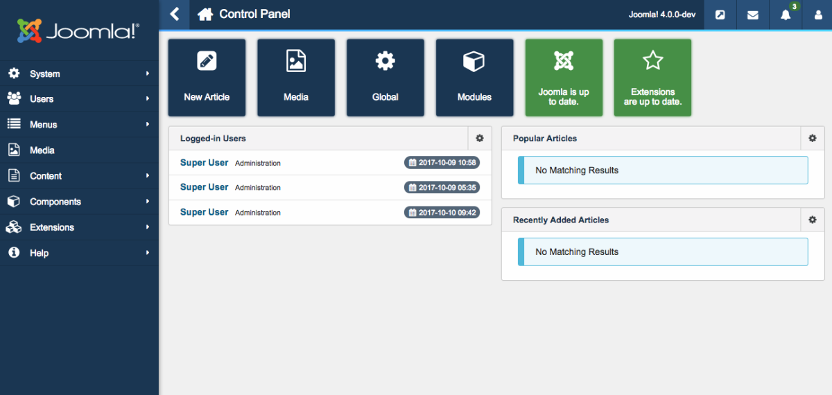 Admin Dashboard Joomla4