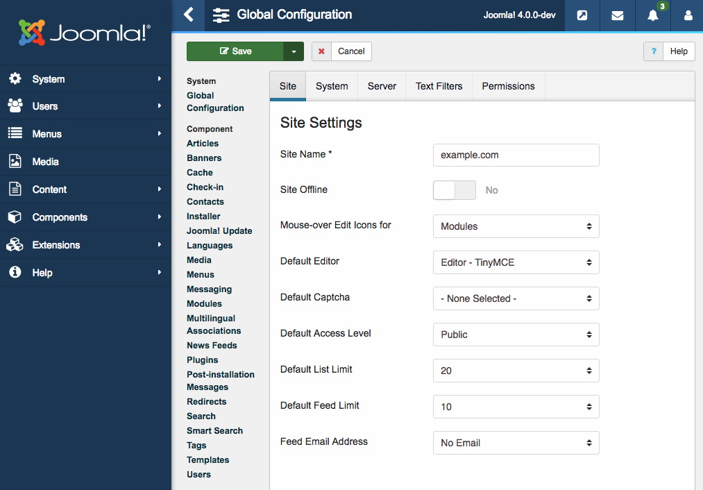 Global Configuration Page