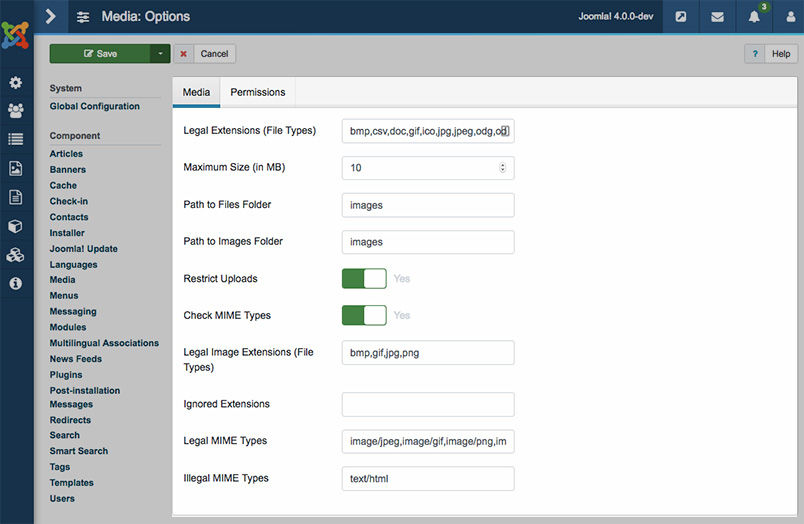 Joomla 4 Media Options