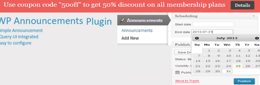 wordpress announcement plugin