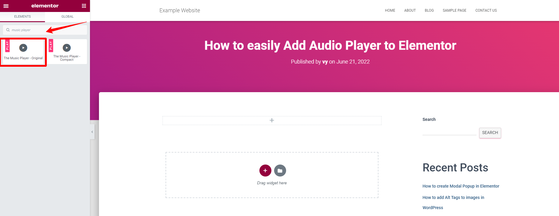 Add Music Player To Elementor 1