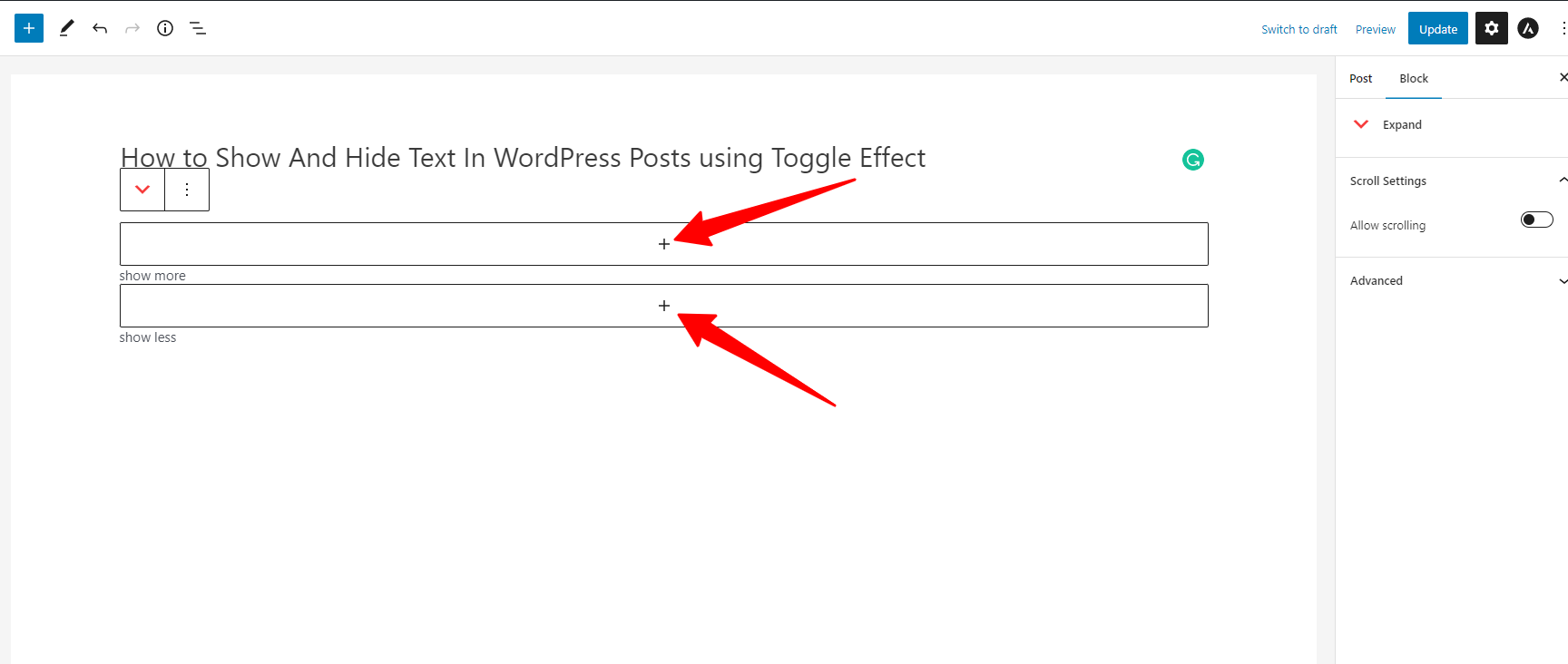 Show And Hide Text In Wordpress Post With Toggle Effect 2