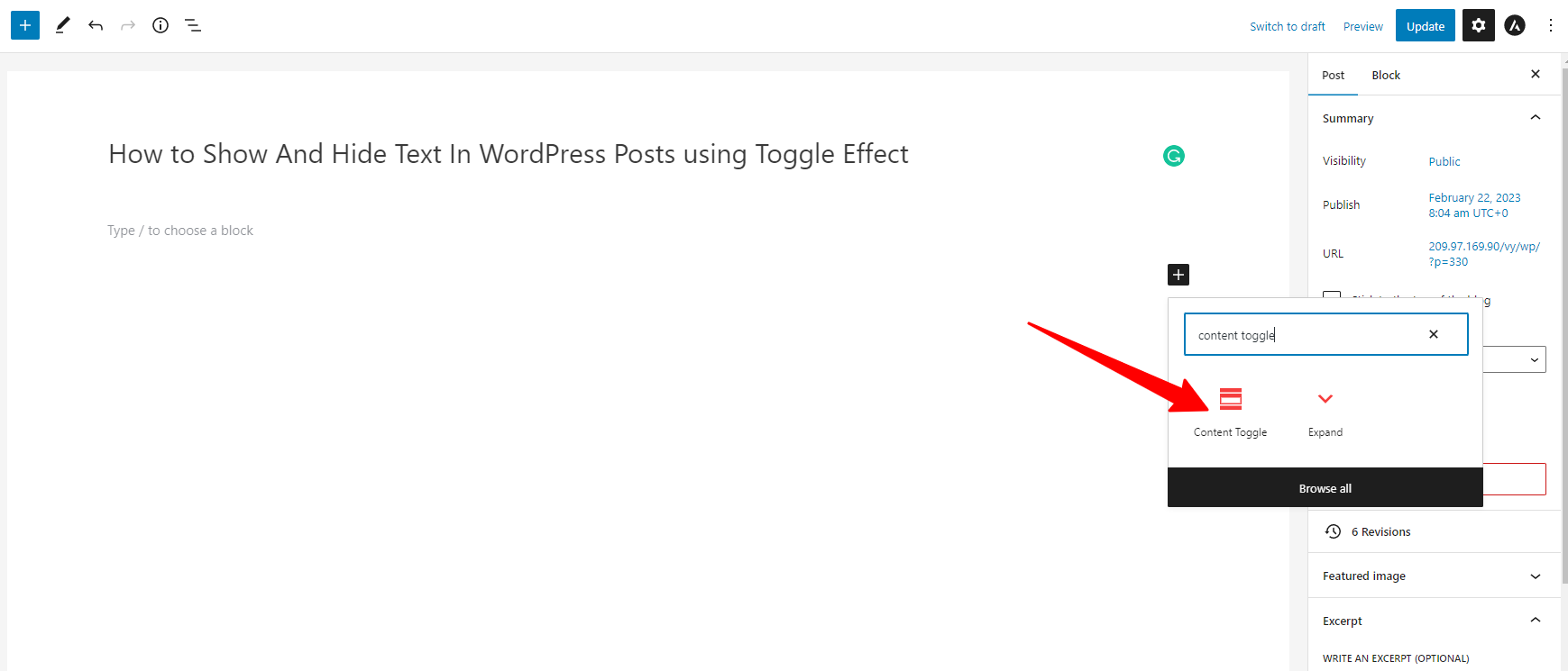 Show And Hide Text In Wordpress Post With Toggle Effect 7