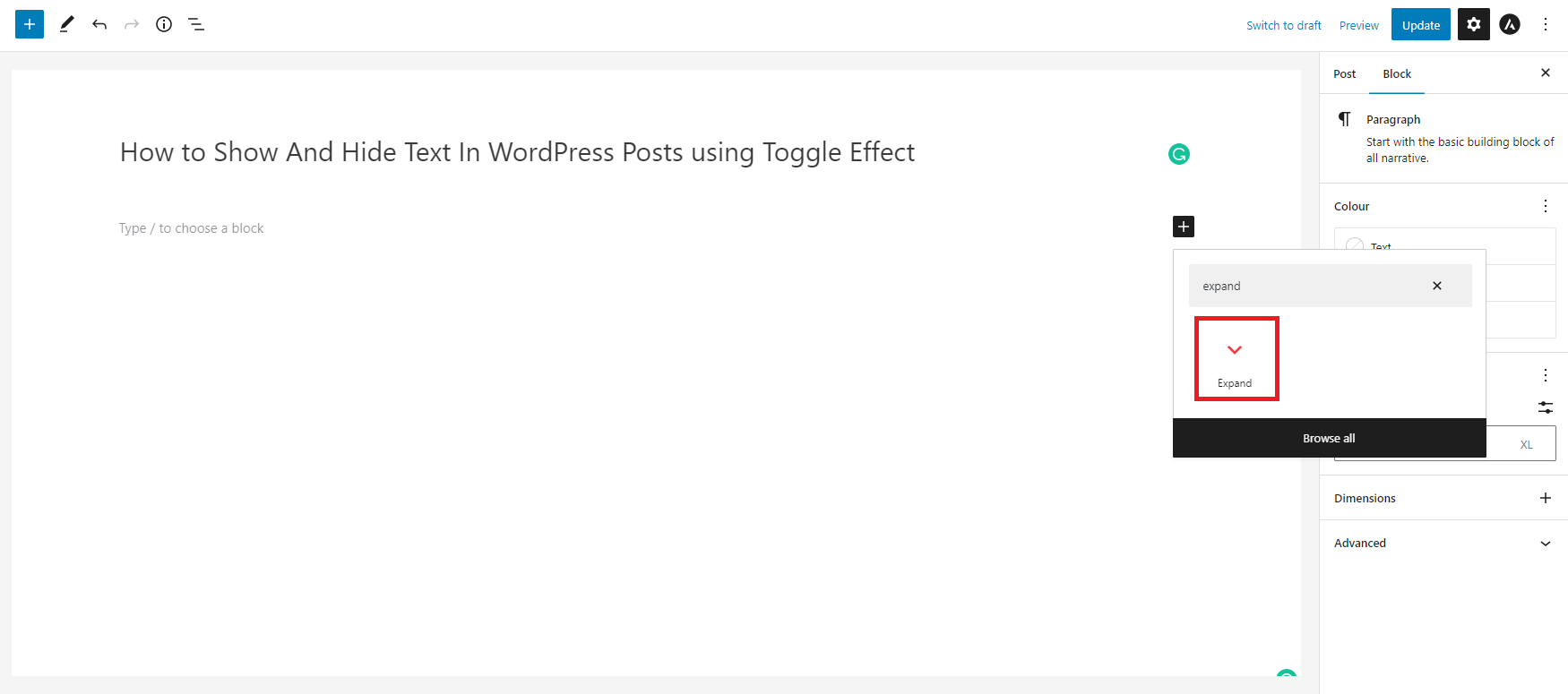Show Or Hide Text In Wordpress Post 1 1