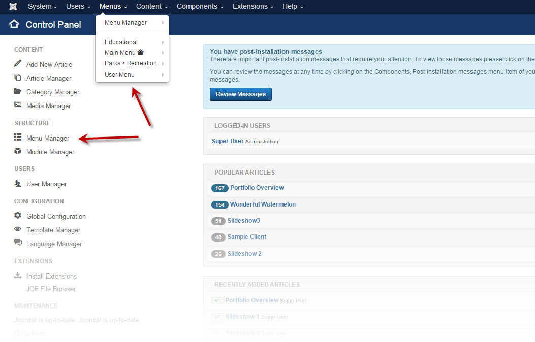 Joomla Menu Items