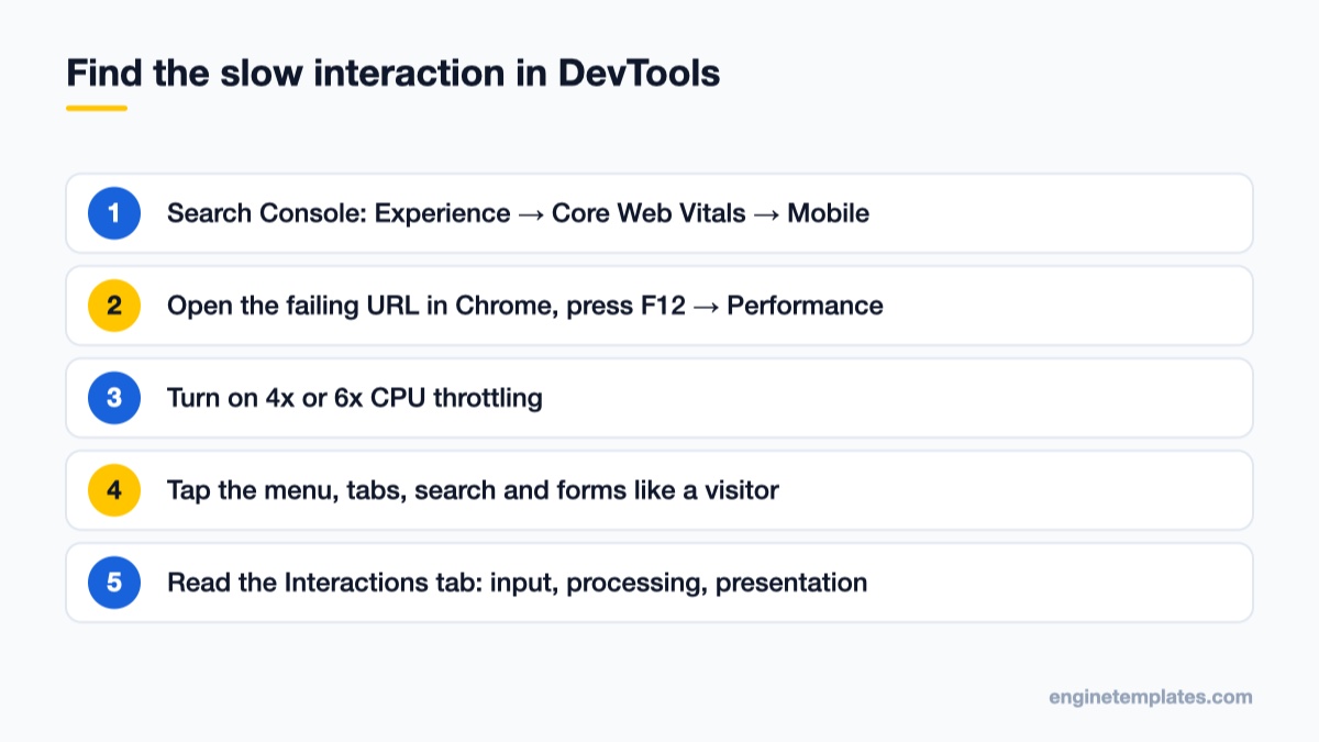 Steps to measure Interaction to Next Paint in the Chrome DevTools Performance panel